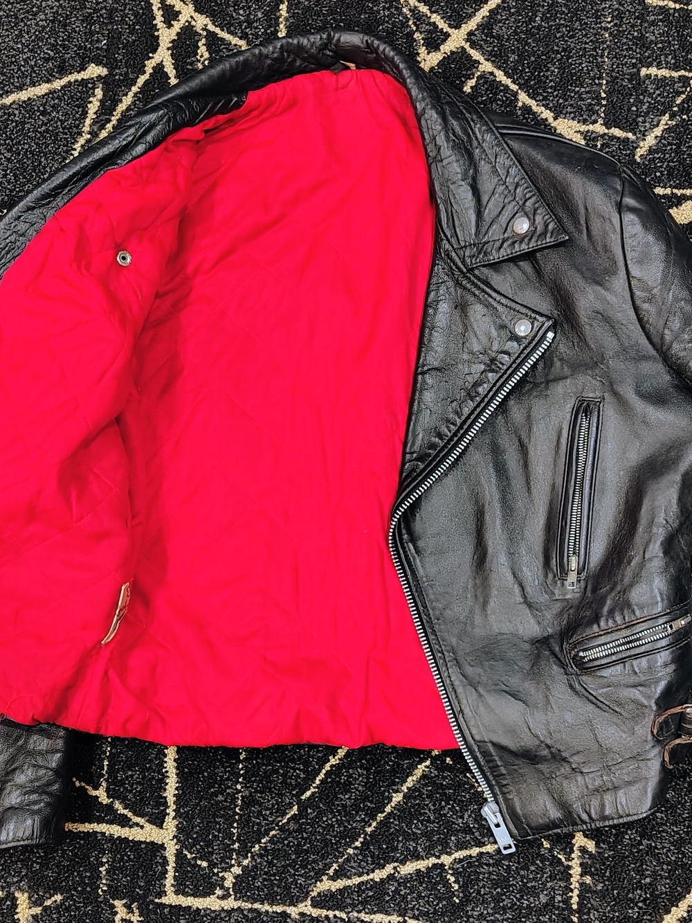VINTAGE 1970s British Double Rider Heavy Leather Jacket / Red Quilted Liner 44R - Picture 2 of 8